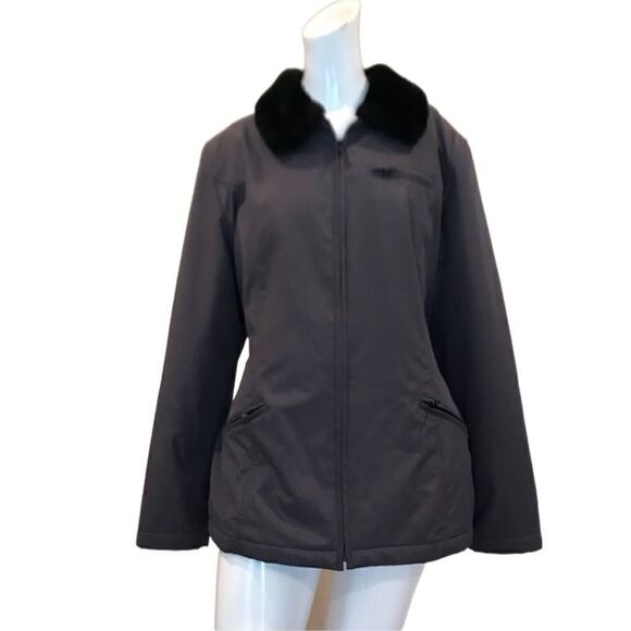 Gallery Gray Jacket with black faux fur collar Sz.M - Picture 1 of 5